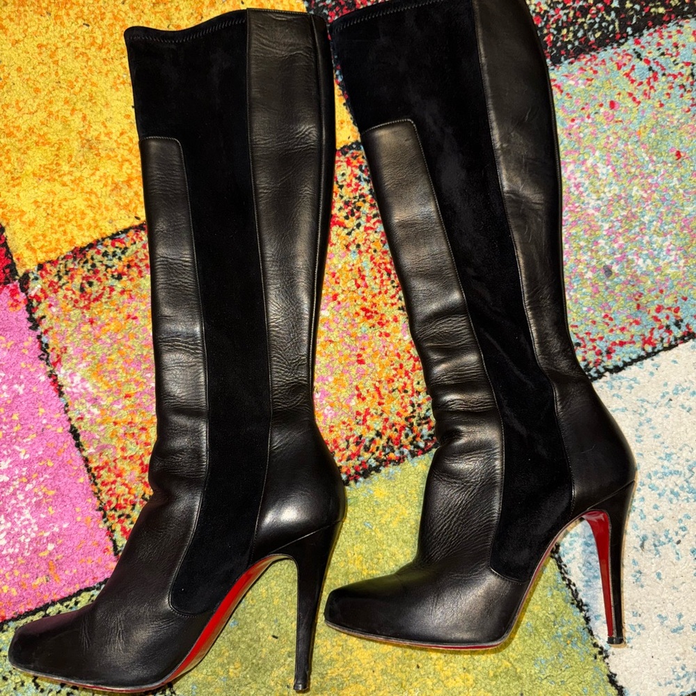 Christian Louboutin Black Leather Knee-High Boots